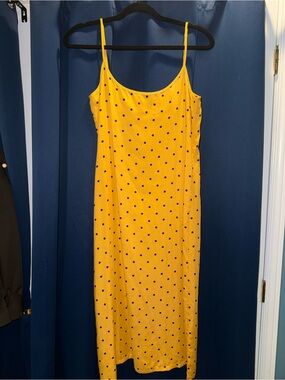 Reformation Yellow Polka Dot Midi Slip Dress